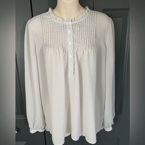 B-8-6 Adrianna Papell White/ Black Polka Dot Button-Down Blouse